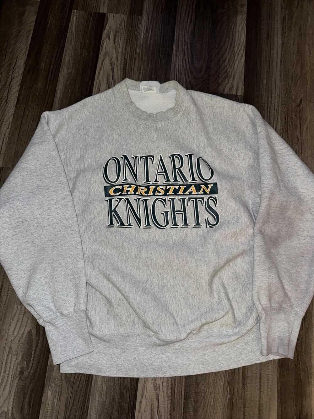 Vintage Made In USA Lee Christian Crewneck Grey Ontario Knights Large 22x27